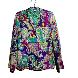 Vera Bradley Long Sleeve Multicolor Paisley Print 100% Cotton Small Button Down